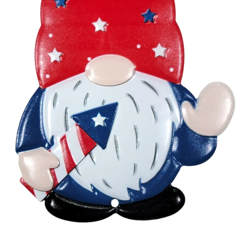 Patriotic Gnome Metal Craft Embellishment 4th of July Red White Blue Wreath Sign